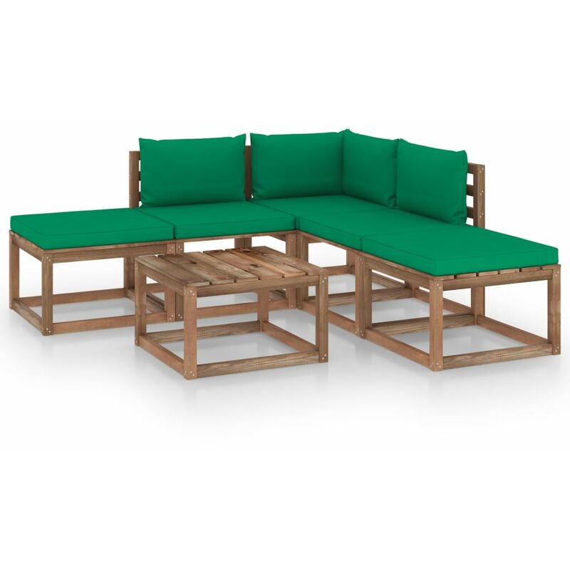 

juego de muebles de jardín 6 piezas con cojines verde - Rogal