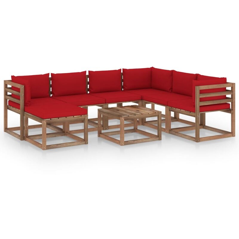 

juego de muebles de jardín 8 piezas con cojines rojo - Rogal