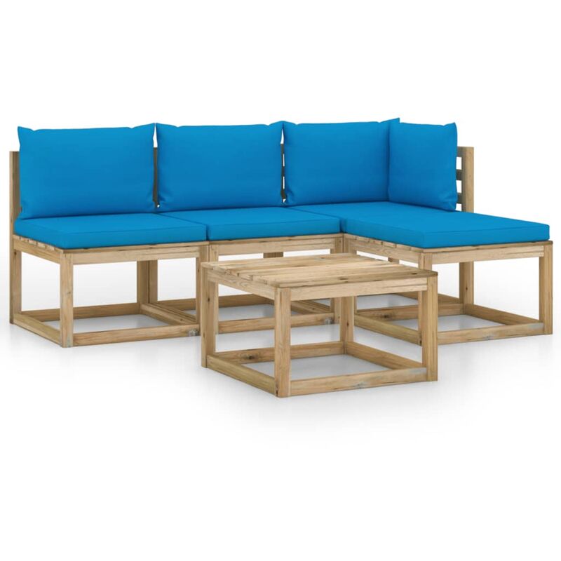 

juego de muebles jardín de 5 piezas con cojines azul claro - Rogal