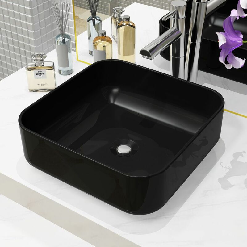 

lavabo cuadrado de cerámica negro 38x38x13,5 cm - Rogal