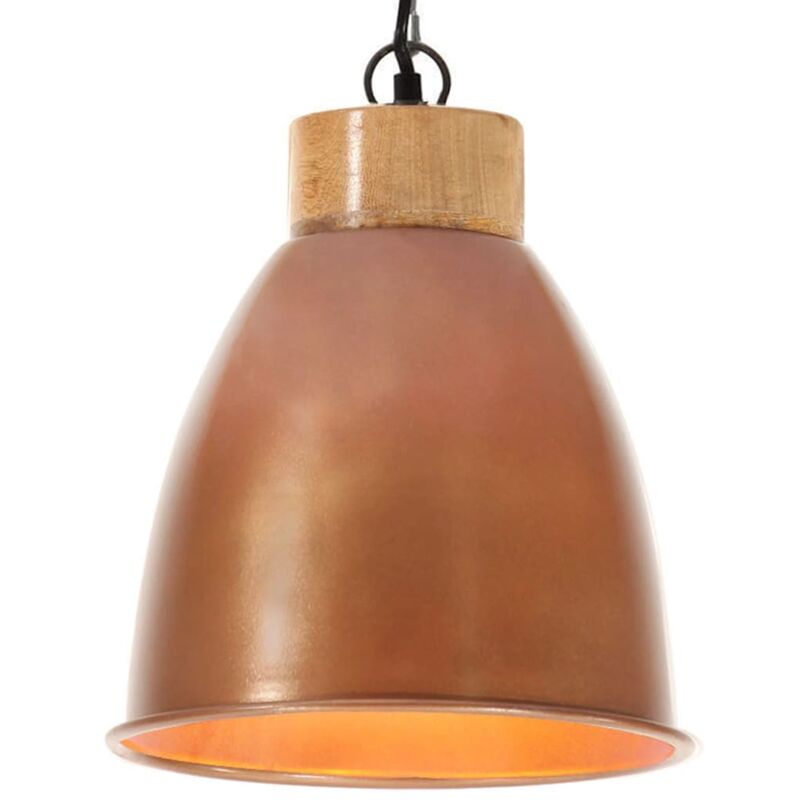 

lámpara colgante industrial hierro cobre y madera 23 cm e27 - Rogal