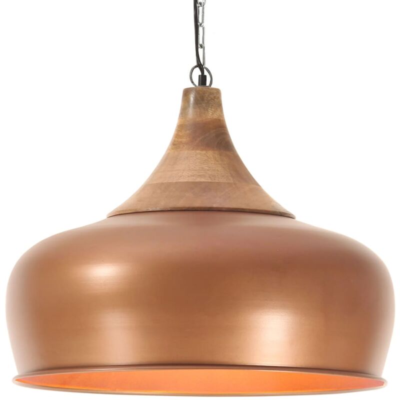 

lámpara colgante industrial hierro cobre y madera 45 cm e27 - Rogal