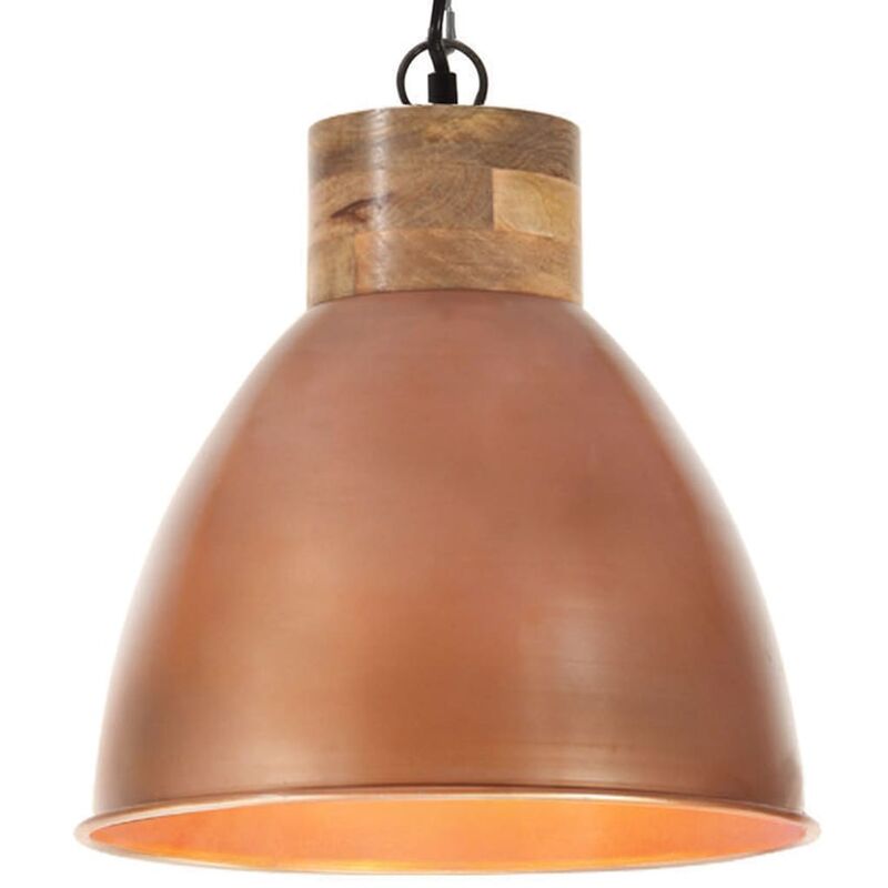 

lámpara colgante industrial hierro cobre y madera 46 cm e27 - Rogal