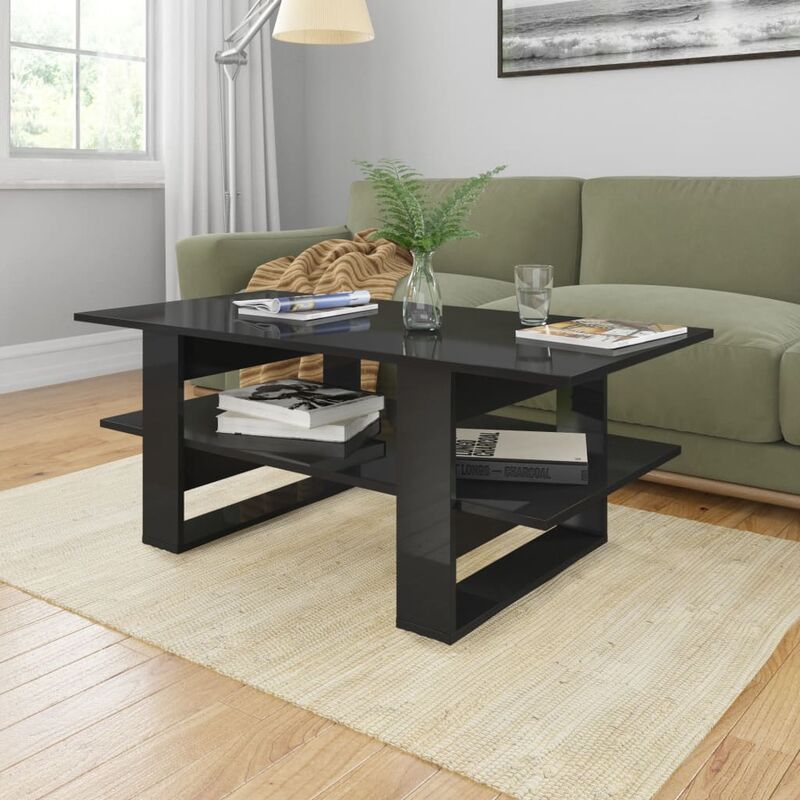 

mesa de centro de aglomerado negro con brillo 110x55x42 cm - Rogal