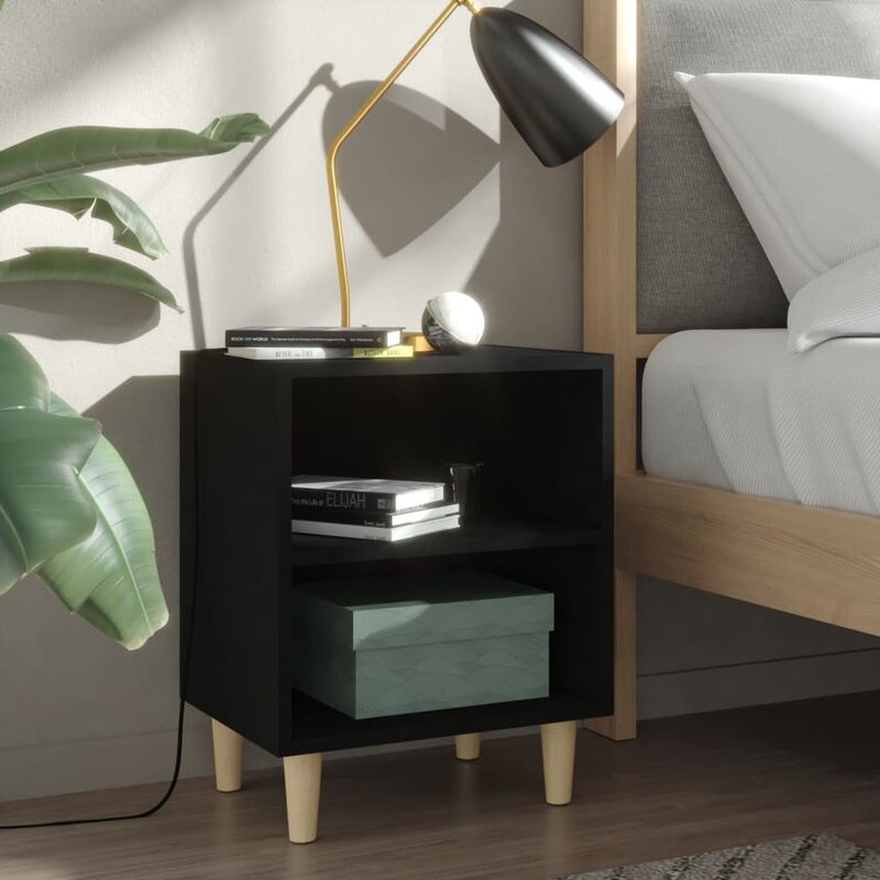 

mesita de noche con patas de madera maciza negro 40x30x50 cm - Rogal