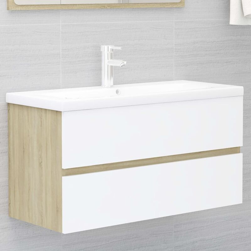 

Rogal - mueble con lavabo aglomerado blanco y roble sonoma