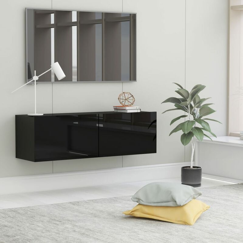 

mueble para tv de aglomerado negro brillante 100x30x30 cm - Rogal