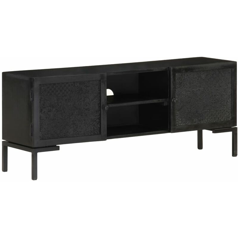 

mueble para tv de madera maciza de mango negro 115x30x46 cm - Rogal