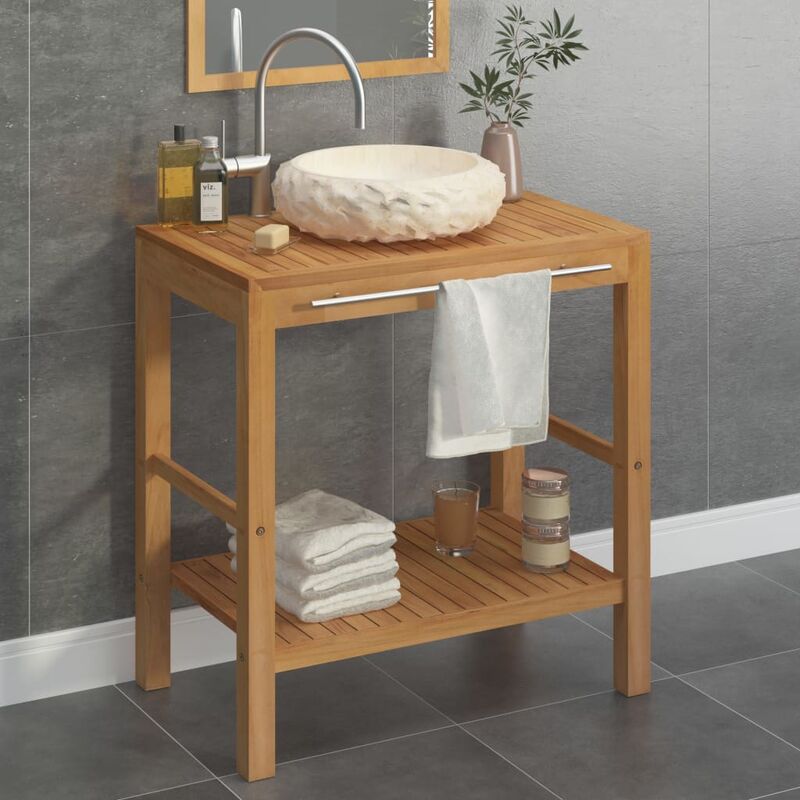 

Rogal - mueble tocador madera teca maciza con lavabo de mármol crema