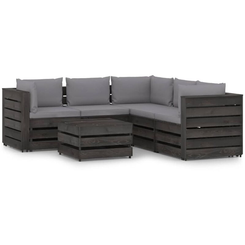 

muebles de jardín 6 piezas con cojines madera impregnada gris - Rogal