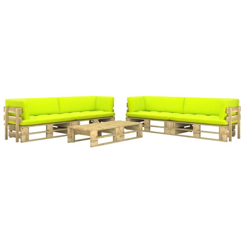 

muebles de palets 6 pzas y cojines madera pino impregnada verde - Rogal