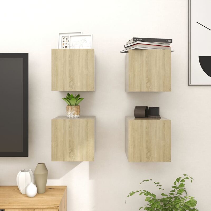 

muebles de pared para tv 4 uds color roble sonoma 30,5x30x30cm - Rogal