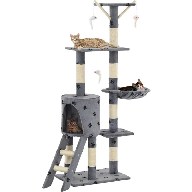 

rascador para gatos con poste de sisal 138 cm huellas gris - Rogal