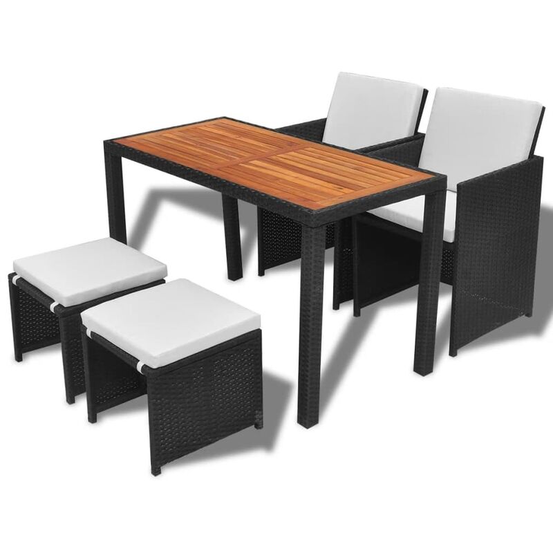 

set comedor de jardín 5 pzas ratán sintético y madera negro - Rogal