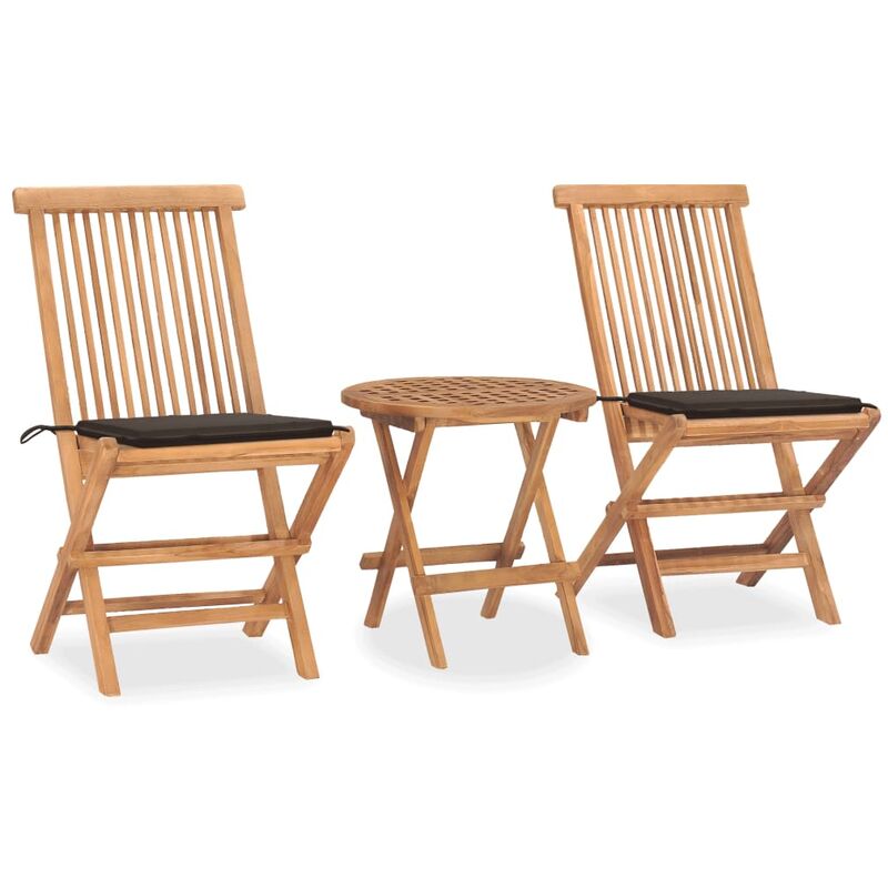 

set comedor de jardín plegable 3 piezas madera de teca cojines - Rogal