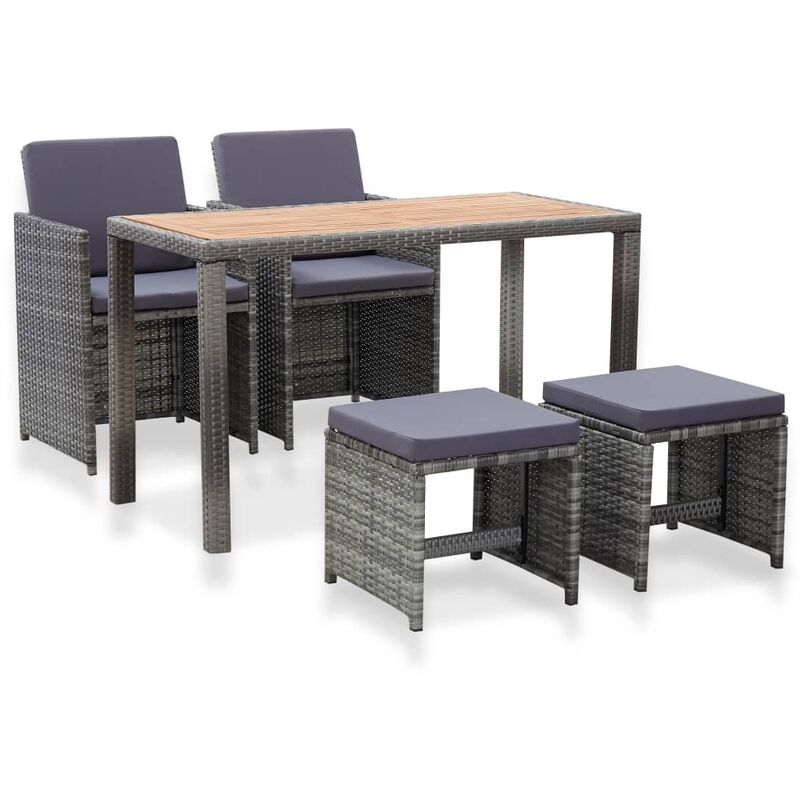 

set comedor jardín 5 pzas ratán sintético y madera acacia gris - Rogal