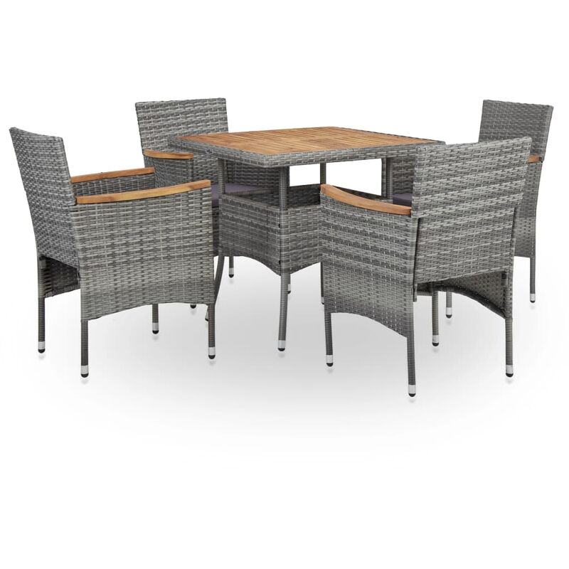 

set comedor jardín 5 pzas ratán sintético y madera acacia gris - Rogal