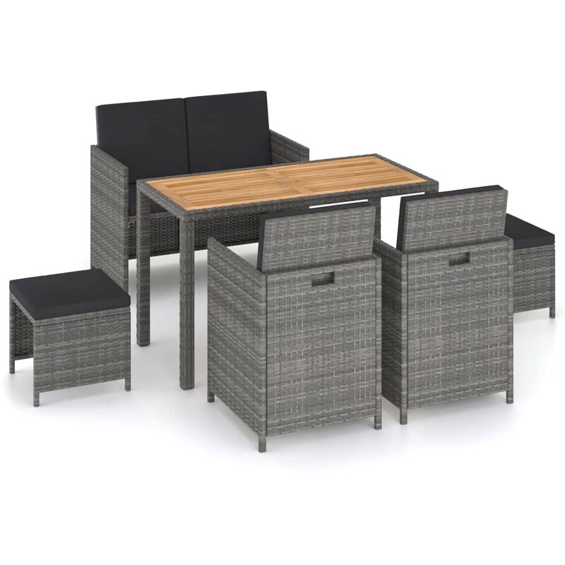 

Rogal set comedor jardín 6 pzas ratán sintético y madera acacia gris Rogal