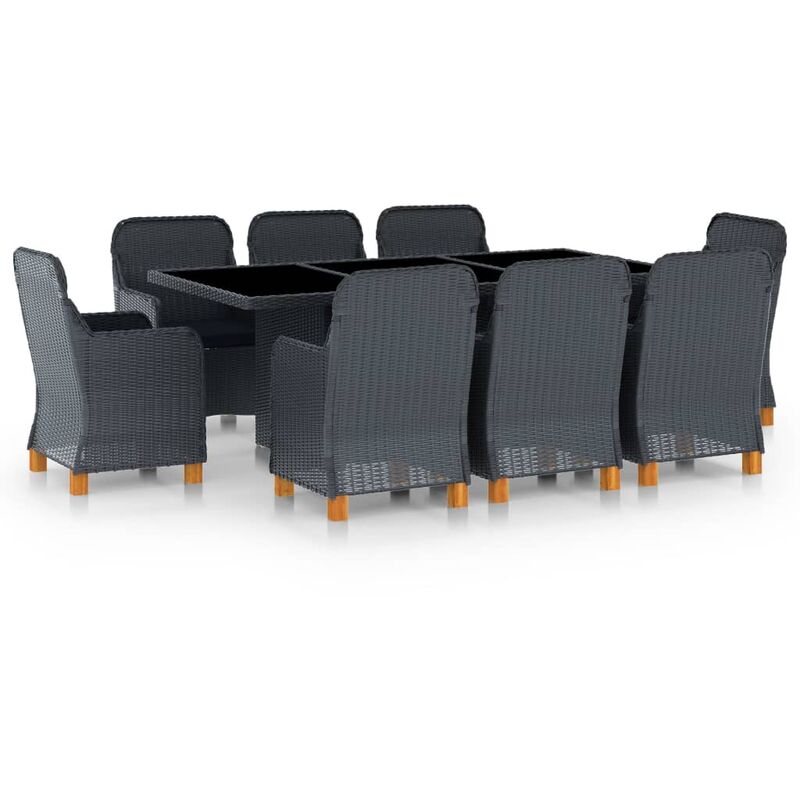 

set comedor jardín 9 pzas cojines ratán sintético gris oscuro - Rogal