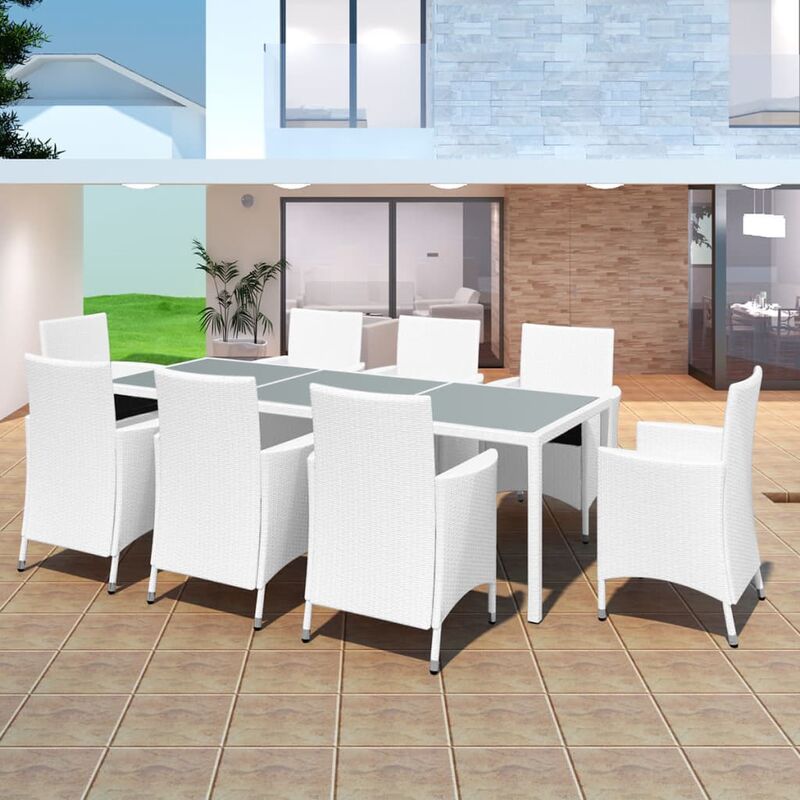 

set de comedor de jardín 9 piezas ratán sintético blanco crema - Rogal