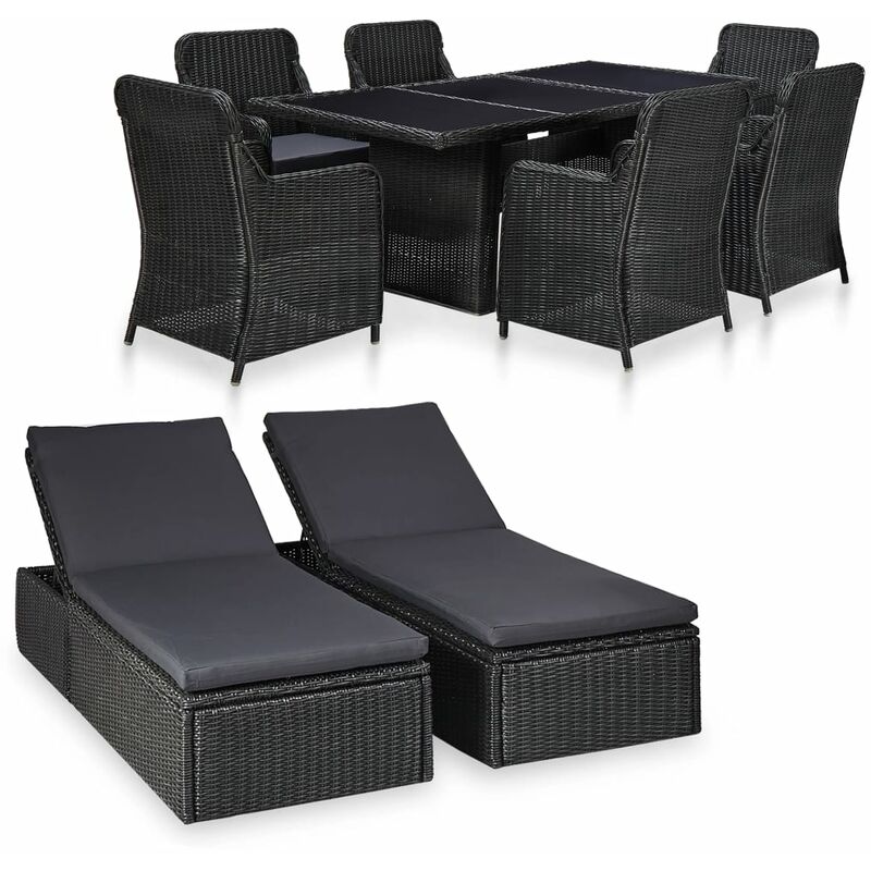 

set de comedor de jardín 9 piezas ratán sintético negro - Rogal