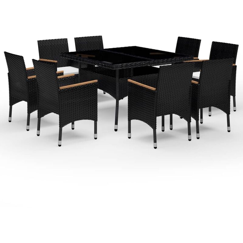 

set de comedor de jardín 9 pzas ratán pe y madera acacia negro - Rogal