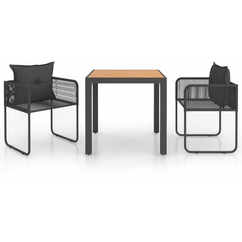 

set de comedor de jardín de 3 piezas pvc ratán negro y marrón - Rogal