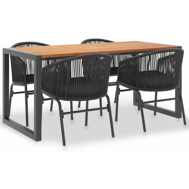 

set de comedor jardín 5 pzas madera maciza acacia y ratán pvc - Rogal