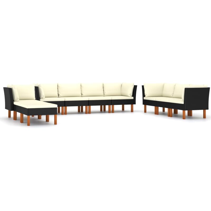 

set de muebles de jardín 10 pzas cojines ratán sintético negro - Rogal