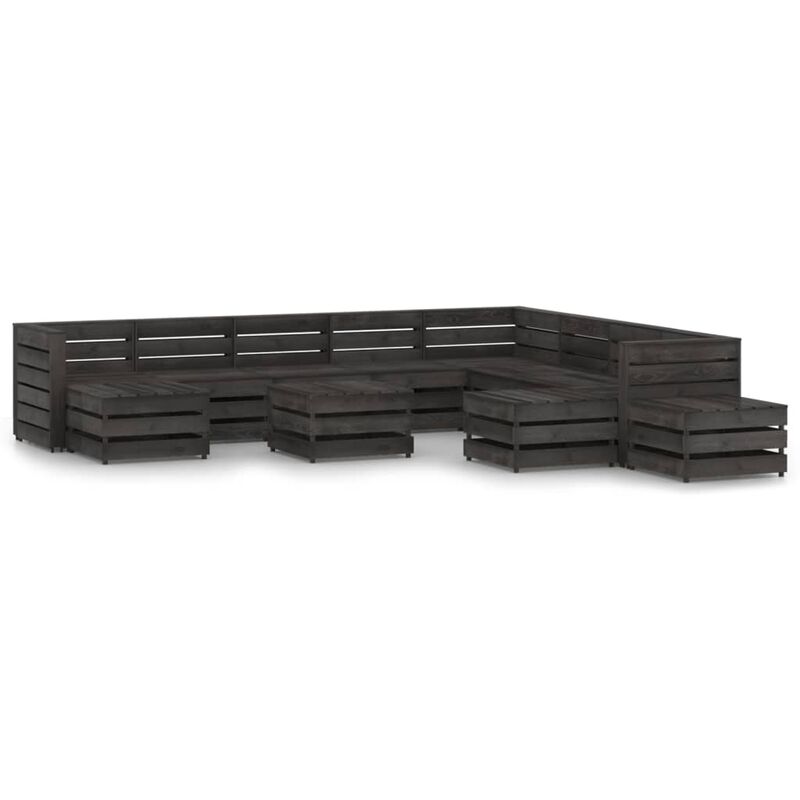 

set de muebles de jardín 12 pzas madera de pino impregnada gris - Rogal