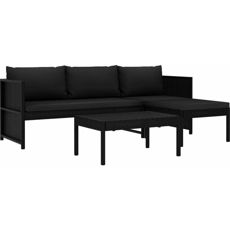 

set de muebles de jardín 3 piezas y cojines ratán sintético negro - Rogal