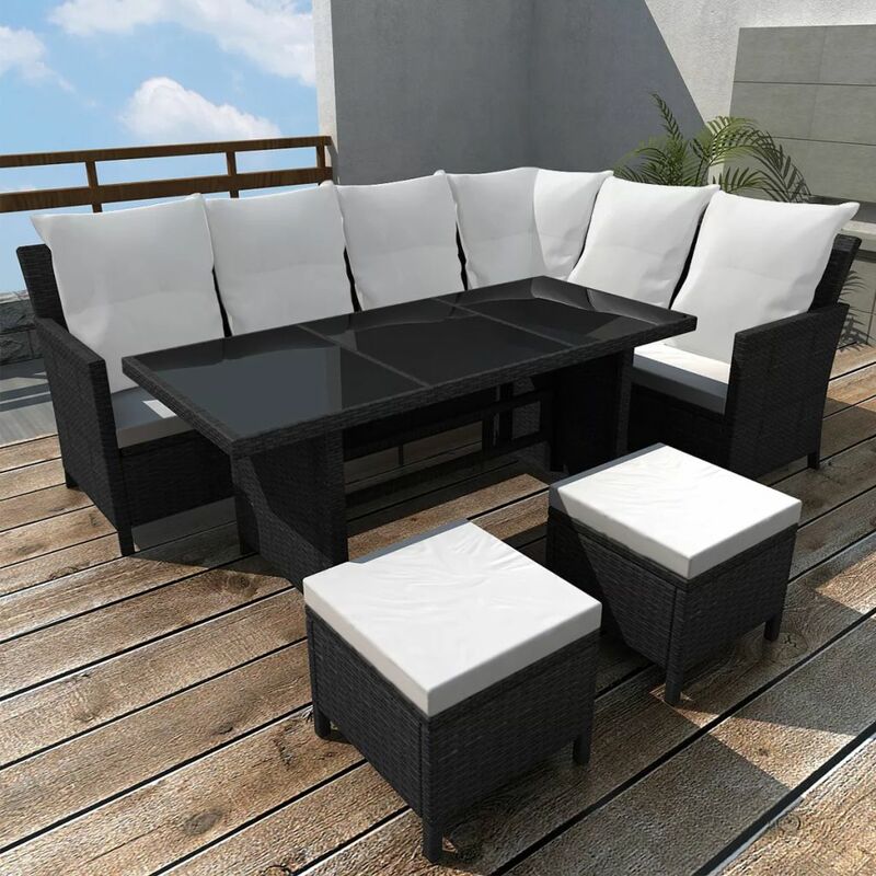 

set de muebles de jardín 4 pzas y cojines ratán sintético negro - Rogal