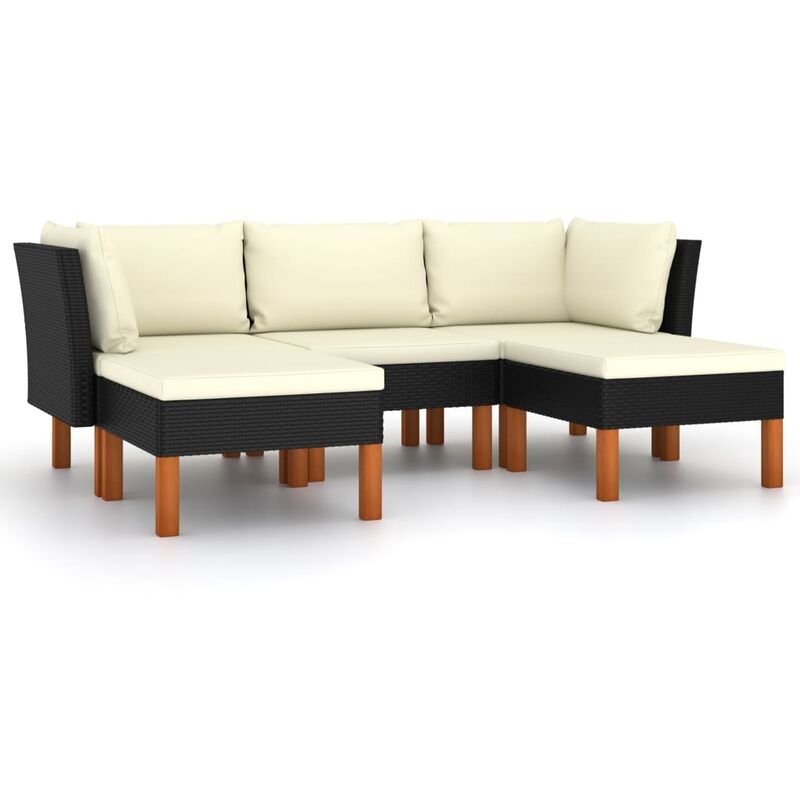 

set de muebles de jardín 5 pzas y cojines ratán sintético negro - Rogal