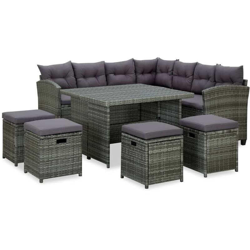 

set de muebles de jardín 6 pzas y cojines ratán sintético gris - Rogal