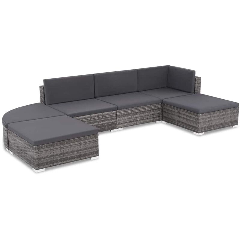 

set de muebles de jardín 6 pzas y cojines ratán sintético gris - Rogal