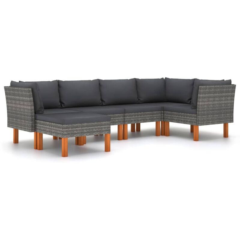 

set de muebles de jardín 6 pzas y cojines ratán sintético gris - Rogal