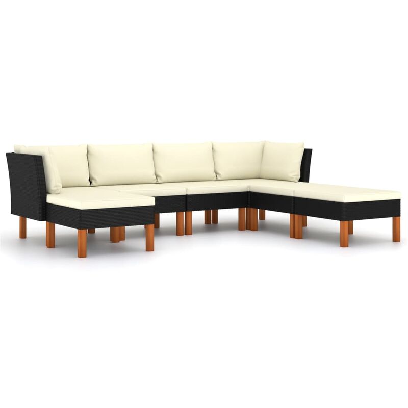 

set de muebles de jardín 7 pzas y cojines ratán sintético negro - Rogal