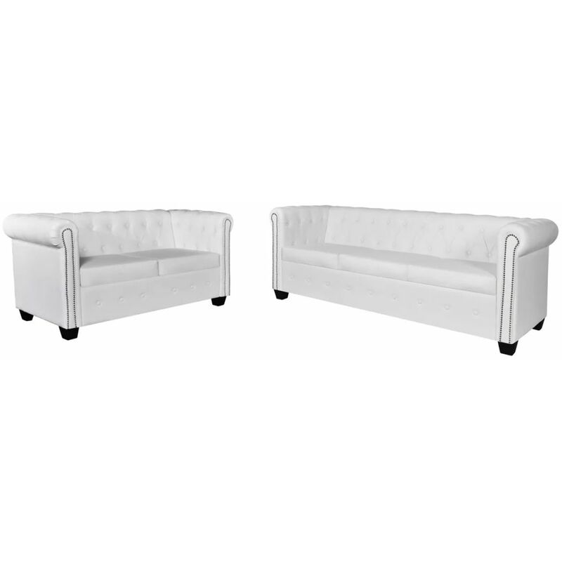 

set de sofás chesterfield de 2 y 3 plazas cuero artifical blanco - Rogal