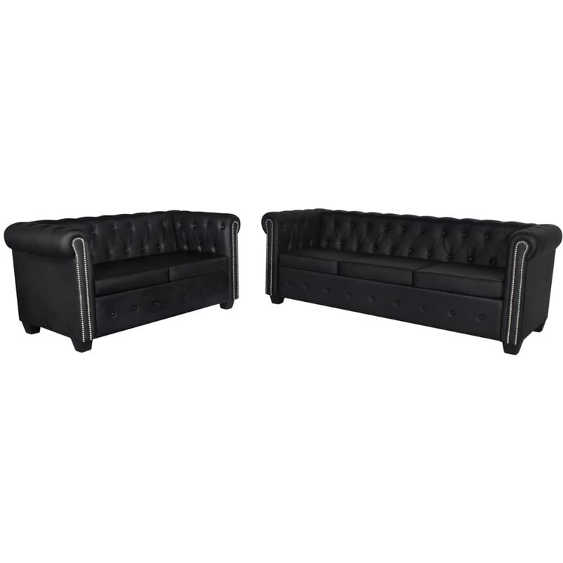 

set de sofás chesterfield de 2 y 3 plazas cuero artifical negro - Rogal