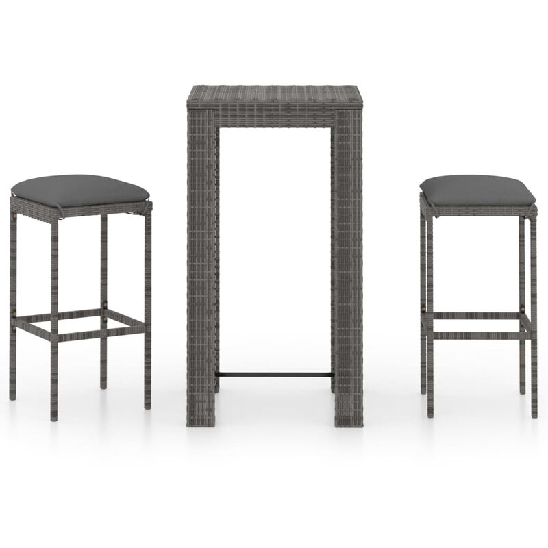 

set muebles bar jardín 3 piezas y cojines ratán sintético gris - Rogal