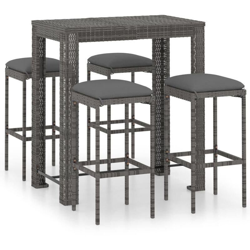 

set muebles bar jardín 5 piezas y cojines ratán sintético gris - Rogal