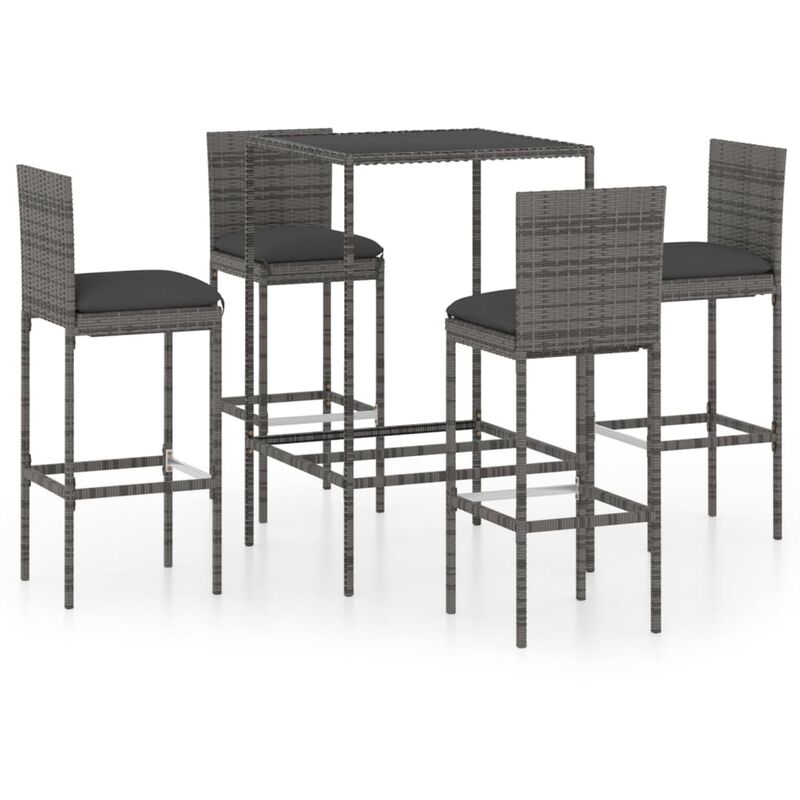 

set muebles bar jardín 5 piezas y cojines ratán sintético gris - Rogal