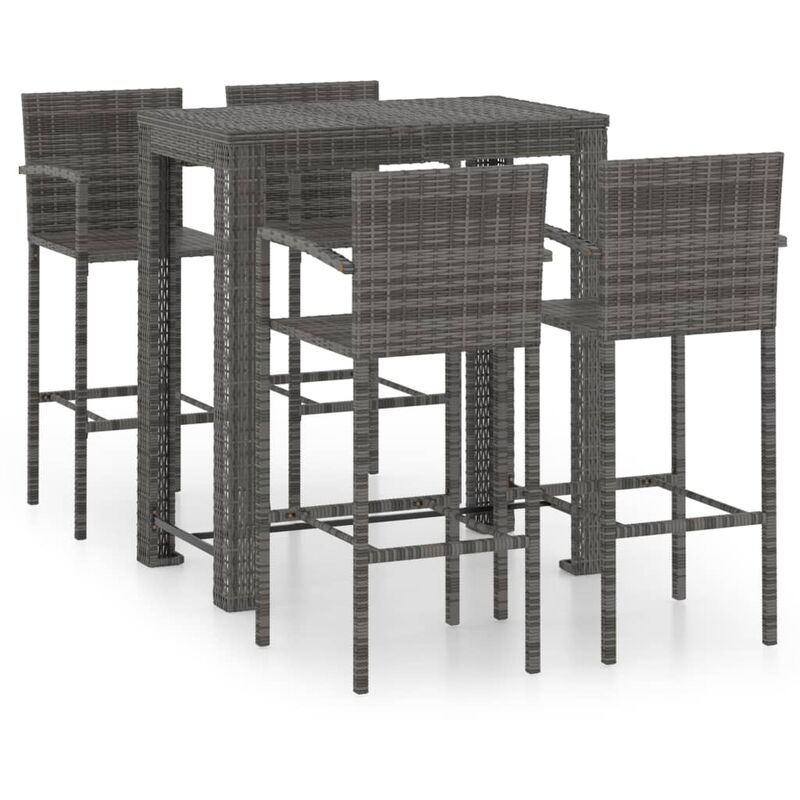 

set muebles bar jardín 5 pzas ratán sintético reposabrazos gris - Rogal