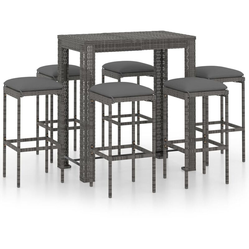 

set muebles bar jardín 7 piezas y cojines ratán sintético gris - Rogal