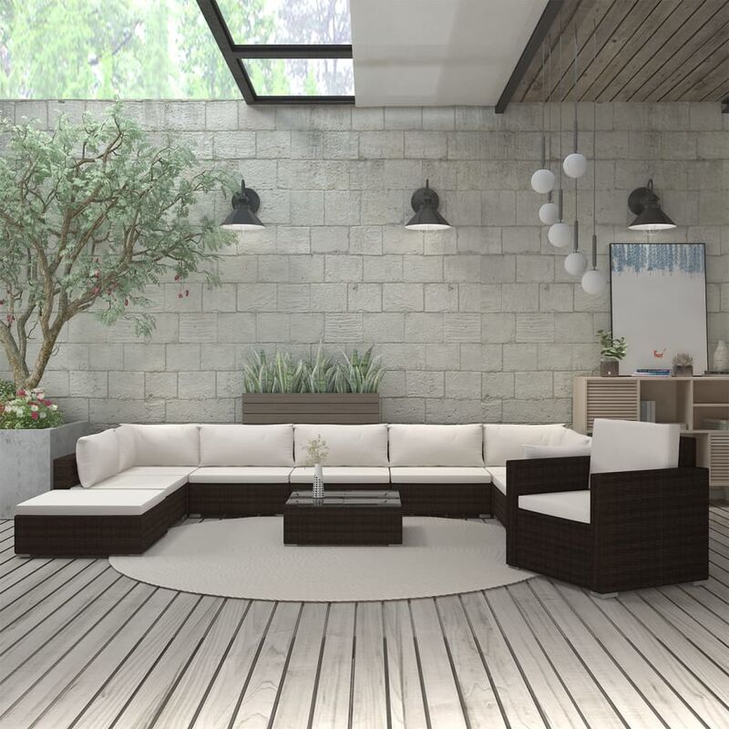 

Rogal set muebles de jardín 11 piezas con cojines ratán sintético marrón Rogal