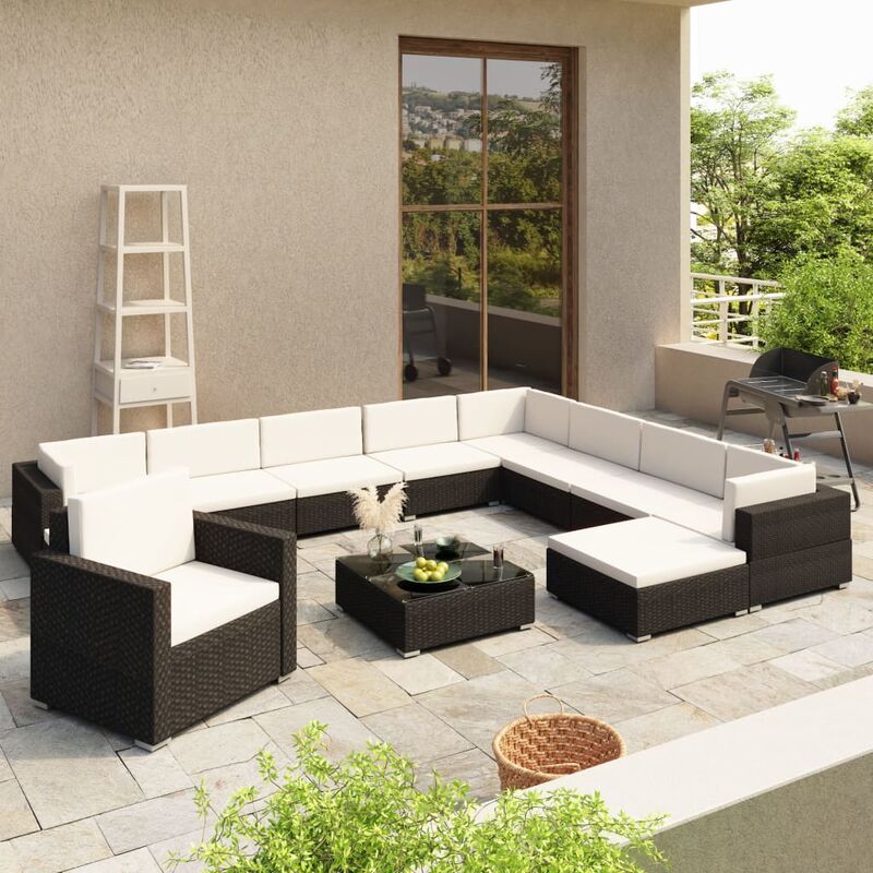 

Rogal - set muebles de jardín 12 pzas y cojines ratán sintético negro