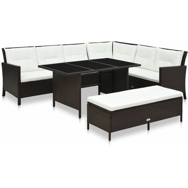 

set muebles de jardín 3 pzas y cojines ratán sintético marrón - Rogal