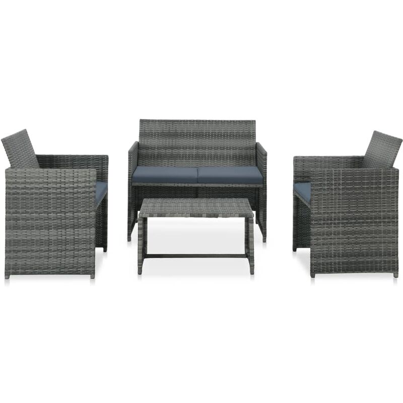 

set muebles de jardín 4 piezas y cojines ratán sintético gris - Rogal