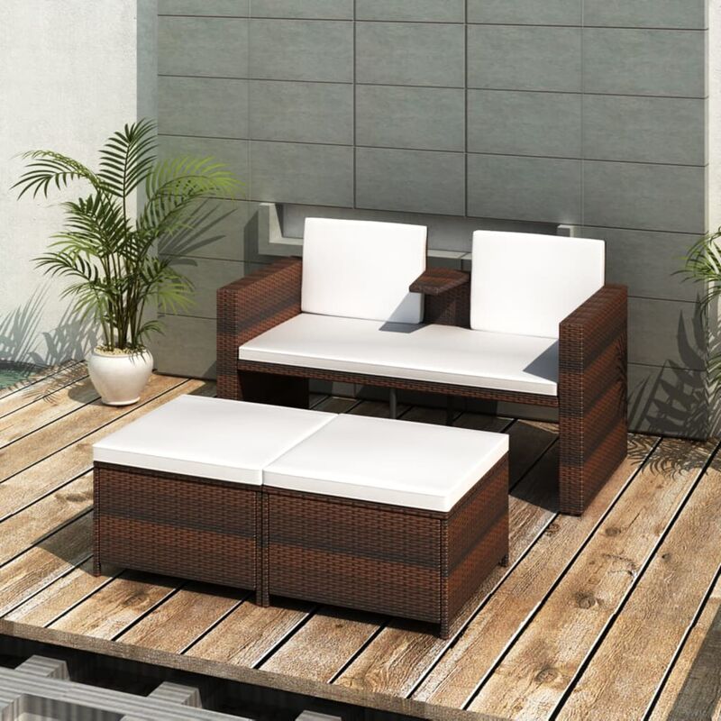 

set muebles de jardín 4 piezas y cojines ratán sintético marrón - Rogal