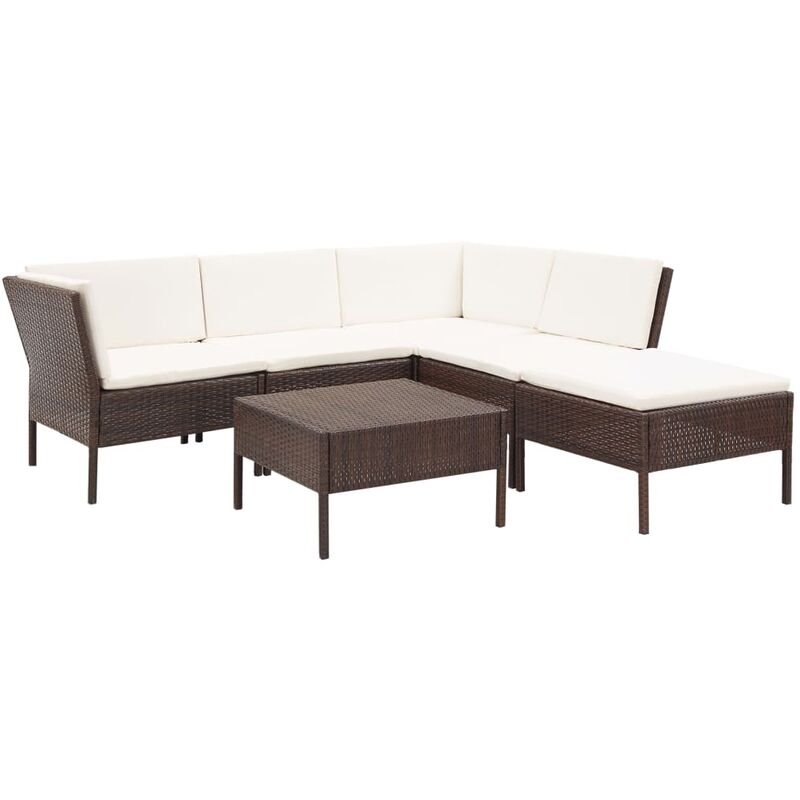 

set muebles de jardín 6 piezas y cojines ratán sintético marrón - Rogal